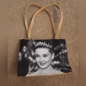 Vtg Audrey Hepburn Shoulder Bag Purse Girl Portrait Black White #MM